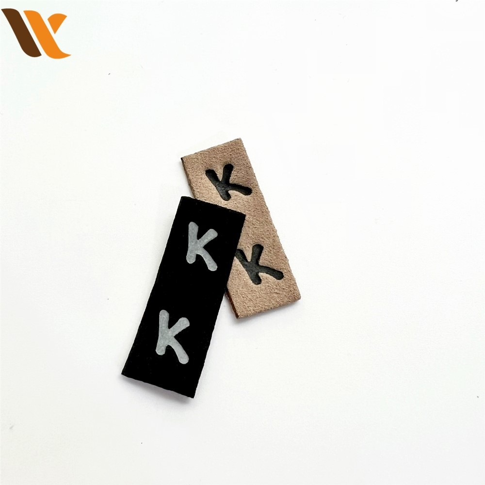 Two Color Letter Logo Suede Leather Label 2