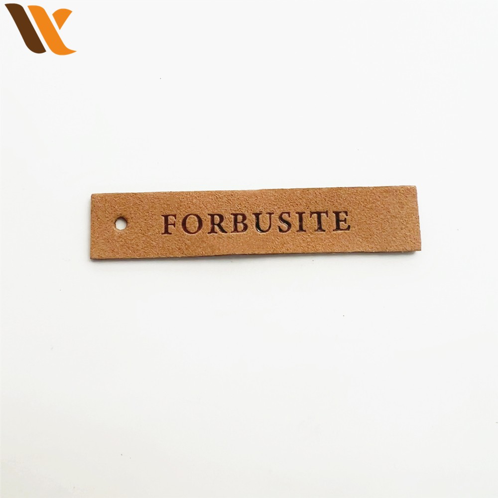 Custom Single Hole Brown Suede Leather Label